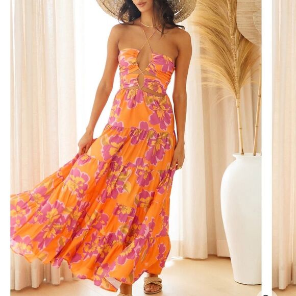 NWT Runway The Label Orchid Maxi Dress in Orange Floral Size XL - Picture 5 of 11